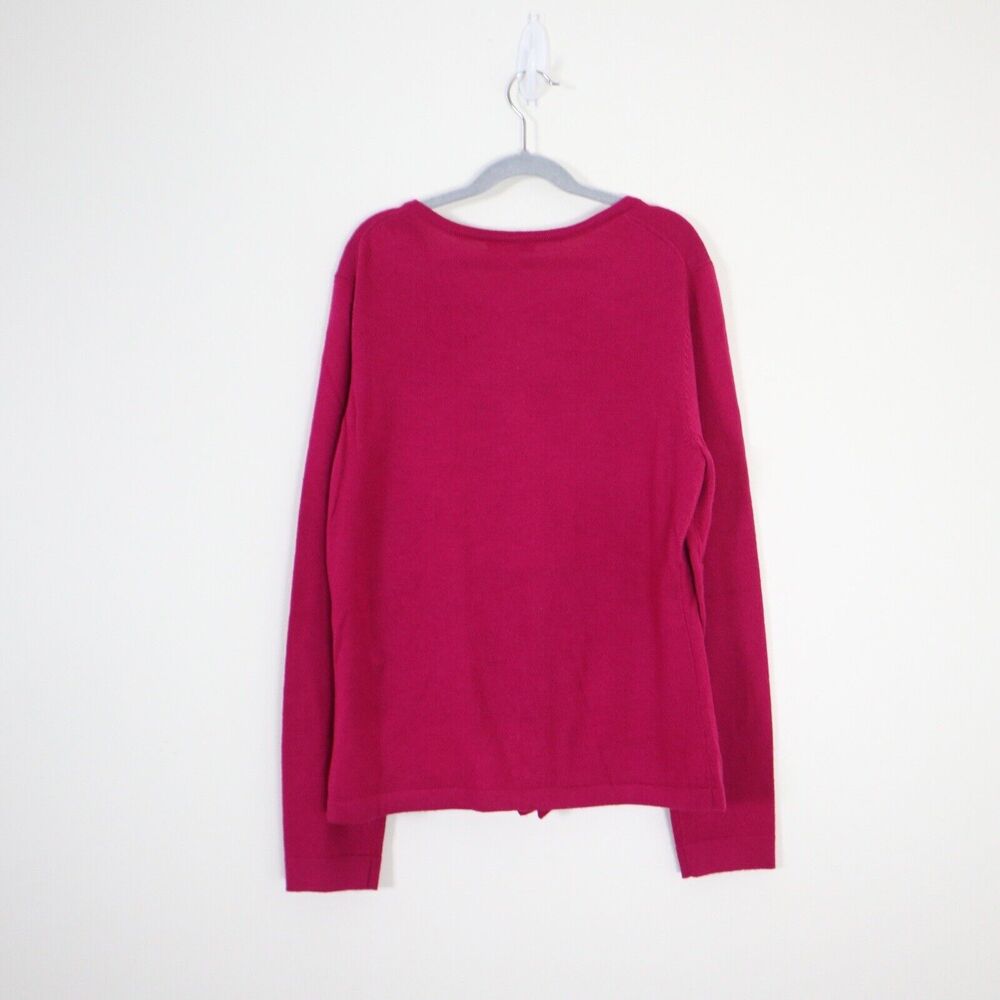 Garnet Hill Size M 100% Merino Wool Ruffle Cardigan Fine Knit Pink Fuchsia - Picture 7 of 9